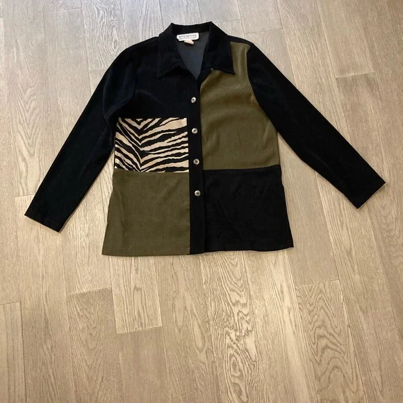 Dress Barn Black and Olive Animal Print Jacket - Picture 4 of 10